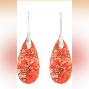 Orange Jasper Teardrop Stone Dangle Earrings 2.5”